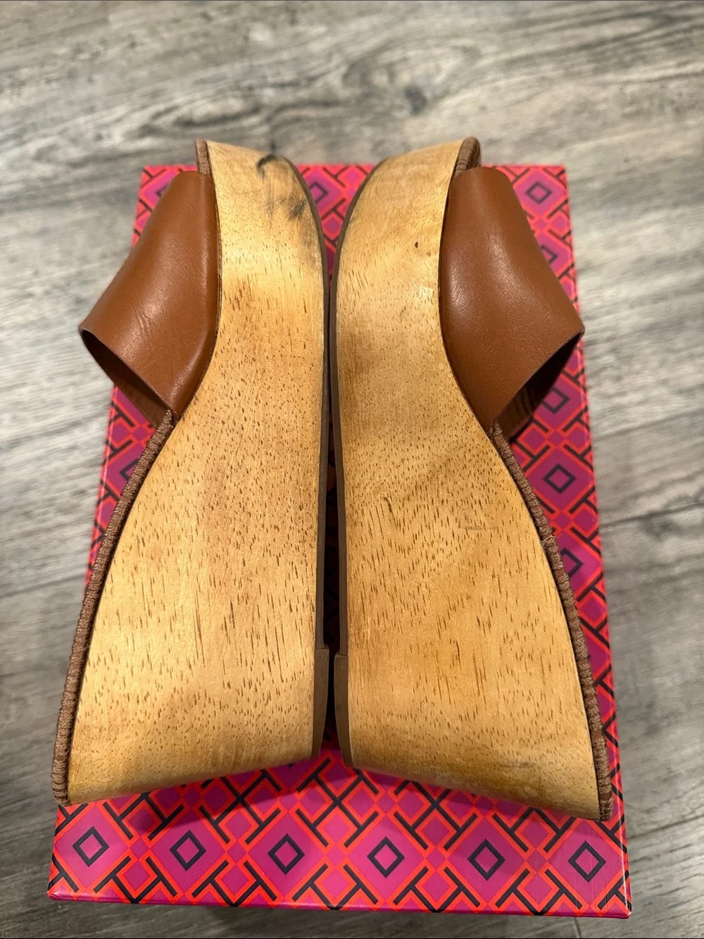Tory Burch Patti Wedge 80mm Slide Sandals Nappa Leather Perfect Cuoio 6.5 Shoes